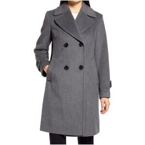 Sam Edelman NWOT Double Breasted Wool Blend Twill Coat Lapel Charcoal Gray Coat